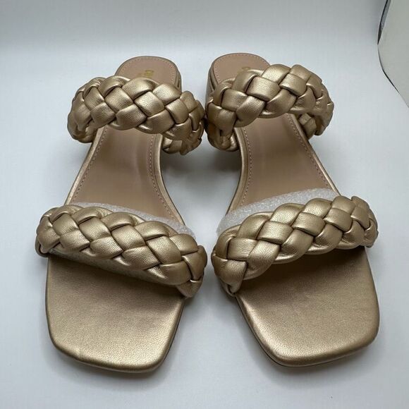 CUSHIONAIRE Women's two band braided low block heel slide sandal +Memory Foam 7. - Picture 2 of 7